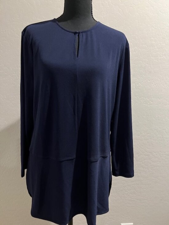 Lauren Ralph Lauren Tops - Lauren Ralph Lauren Navy Blouse XL NWT Split Neck Layered Hem Top